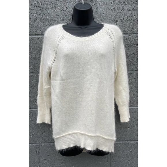 Cynthia Rowley Sweater womens sz large white pullover quarter sleeve rabbit hair - Picture 1 of 11